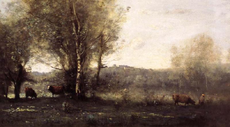 Jean Baptiste Camille  Corot Three Cows at the Pond Norge oil painting art